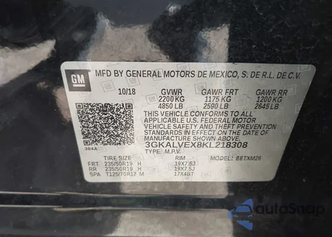 2019 GMC Terrain Slt z USA, uszkodzony, nr VIN 3GKALVEX8KL218308